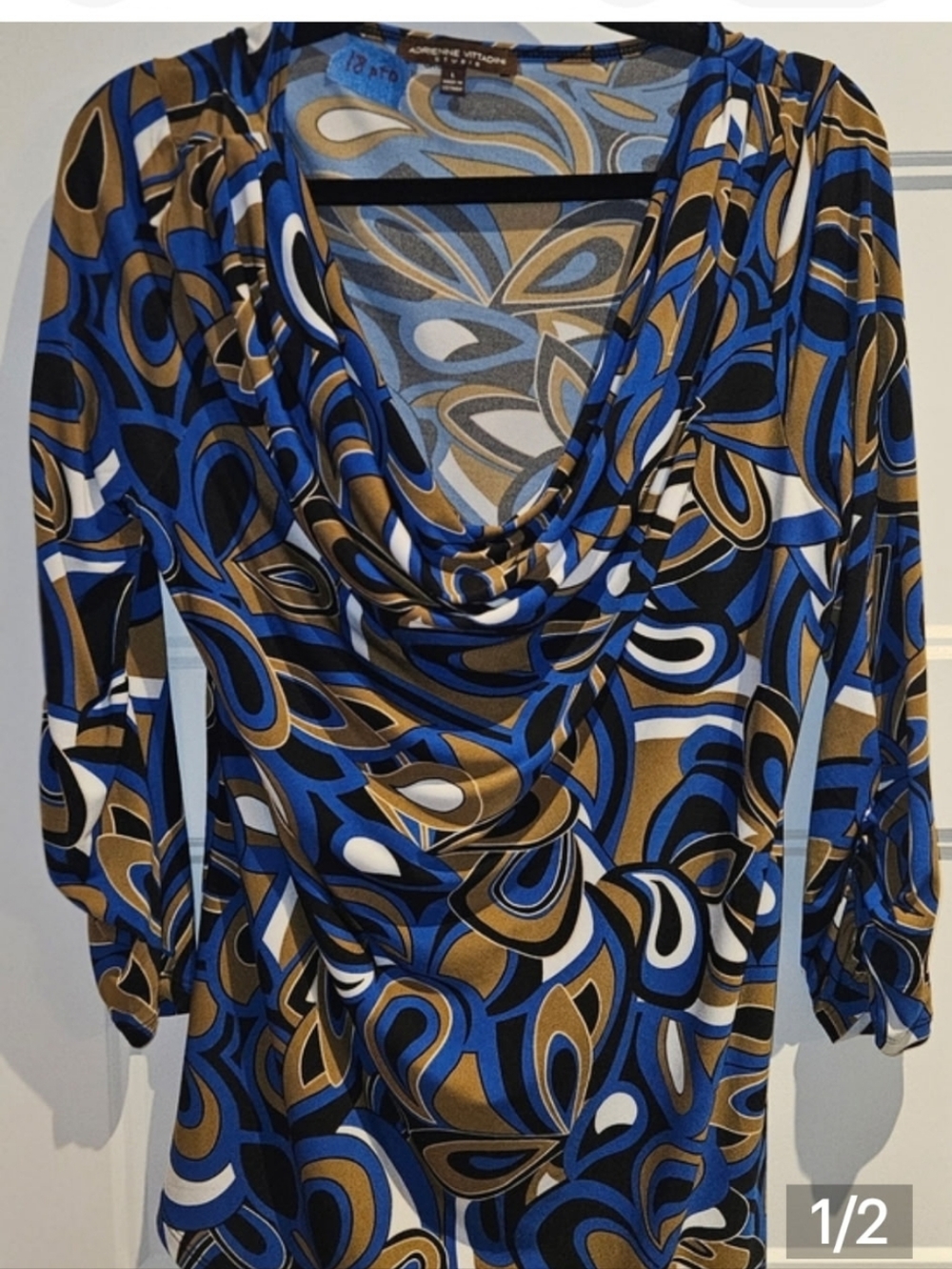 Studio Blue & Gold Abstract Print Cowl Neck Blouse